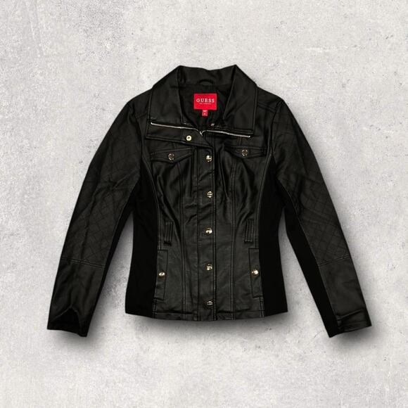 ★ Guess Y2K Quilted Black Slim Fit (Women’s) Faux Leather Jacket ★ - Picture 6 of 6